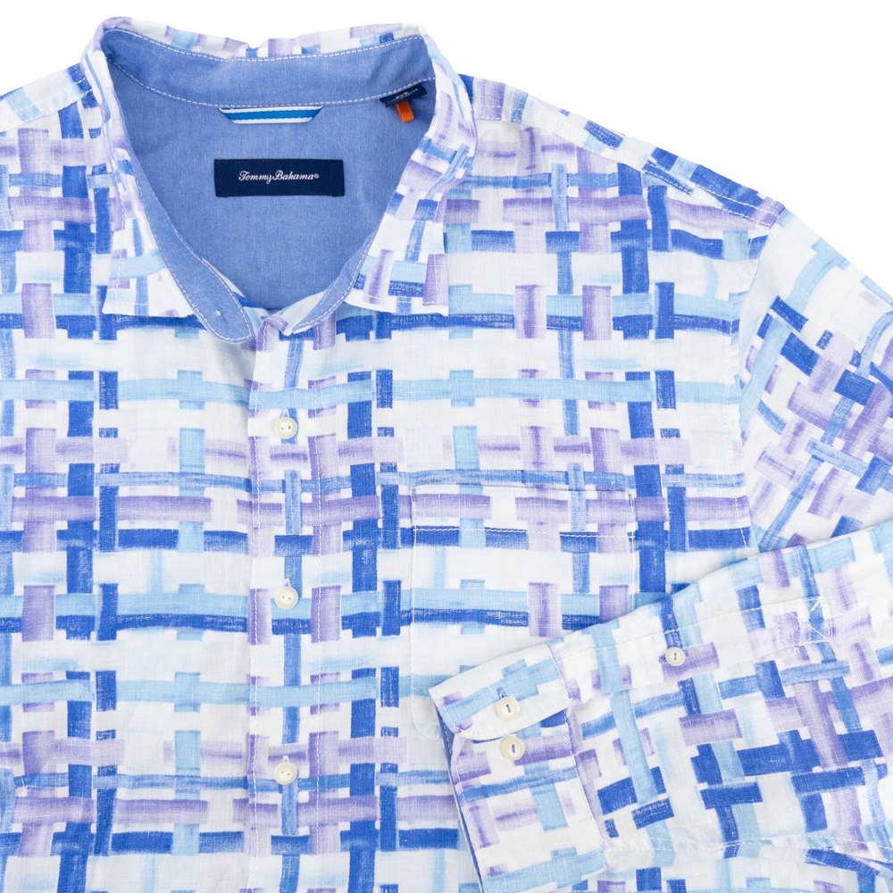 Tommy Bahama Mens 2XB Linen Shoreline Breezer Shirt Blue Purple Island Coastal